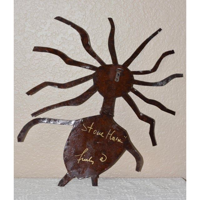 1990s Bill & Marcia Finks Primitive Twig Signed Metal Wall Decor Folk Art "Stove Hair” For Sale - Image 5 of 7