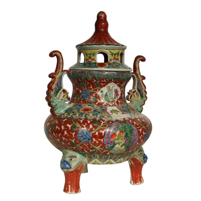 Ceramic Early 20th Century Vintage Chinese Famille-Rose Porcelain Incense Burner For Sale - Image 7 of 13