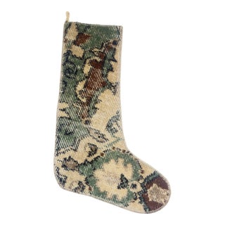 Handwoven Vintage Kilim Stocking, Forest Green & Brown Wool, 12.2 X 16.9 in – One of a Kind Turkish Christmas Decor For Sale