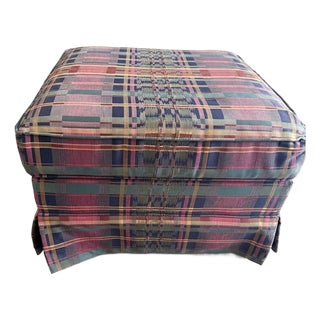 Vintage Taylor King Artisans Custom Jewel Plaid Skirted Ottoman on Brass Casters (1996) For Sale