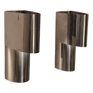 Italian Sconces Curved Steel Wall Lights by Edera Radici for SAGIM, 1970s, Set of 2 For Sale