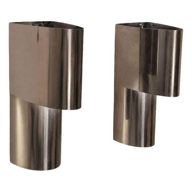 Italian Sconces Curved Steel Wall Lights by Edera Radici for SAGIM, 1970s, Set of 2 For Sale