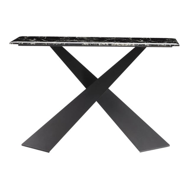 Pasargad Home Luxe Marble Top Console Table, Black For Sale