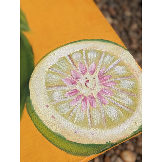 Josef Frank Original Modern Citrus Fruit Painting on Canvas in Faux Bamboo Frame For Sale - Image 4 of 5