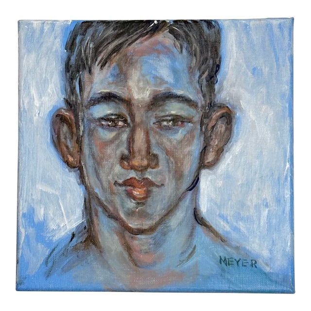 Vintage 1990’s Portrait of a Young Man in Blue For Sale