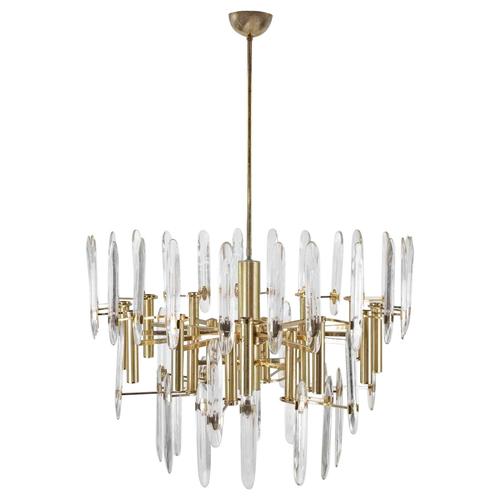 Vintage Italian Brass and Crystal Chandelier, 1970s For Sale - Image 9 of 9