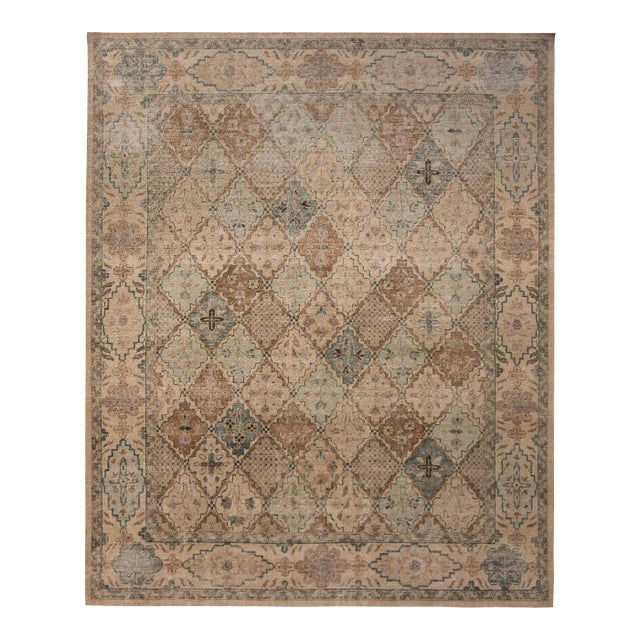 Rug & Kilim’s Bohemian Argyle Rug in Blue and Beige, 8x10 For Sale