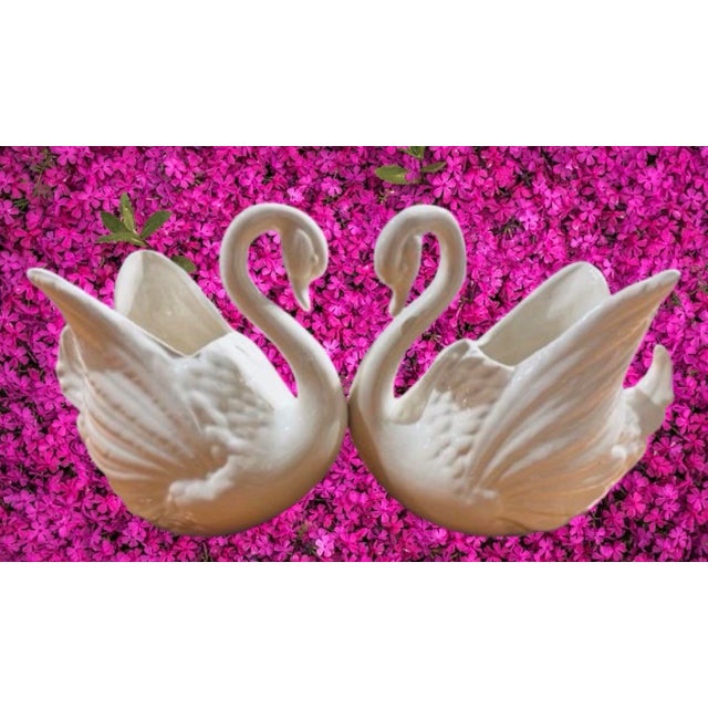 Ceramic Vintage Ceramic Swan Centerpiece/Cachepot - A Pair For Sale - Image 7 of 11