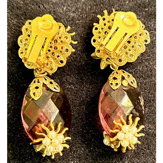 Art Deco 1930s Miriam Haskell Triple Strand, Faceted, Amethyst-Colored Crystal Bead Necklace & Drop Earrings - 3 Pieces For Sale - Image 3 of 5