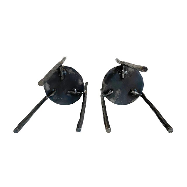 Metal Brutalist Black Iron Metal Twig Candle Holder MCM Decor For Sale - Image 7 of 7