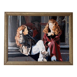 1980’s Vintage Azene Figurative Scene Oil on Canvas Painting, Framed For Sale