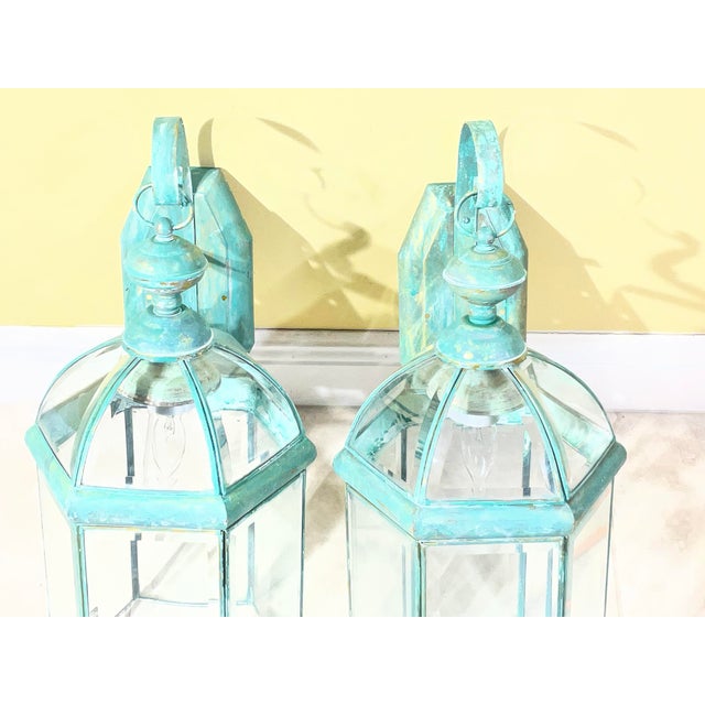 Elegant Pair of Vintage Brass Wall Lanterns - 22”x 9”.5 X 10” For Sale - Image 14 of 16