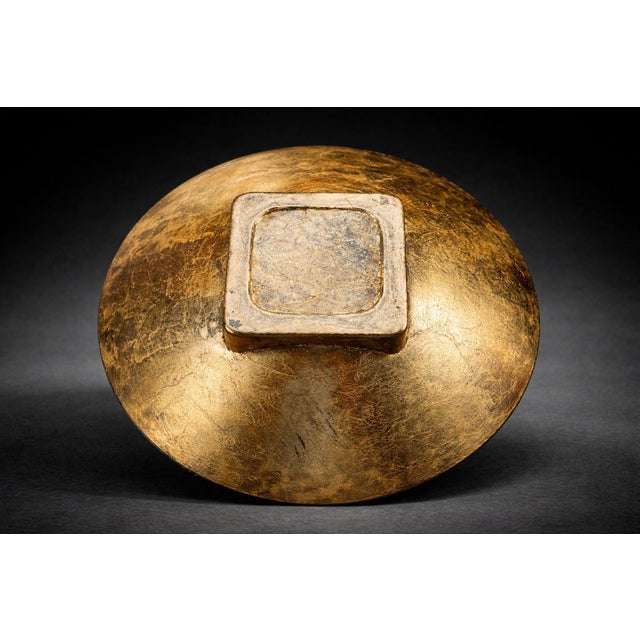 Vintage Gold Art Glass Pedestal Bowl – Textured Metallic Finish, Modern Sculptural Centerpiece For Sale - Image 4 of 7