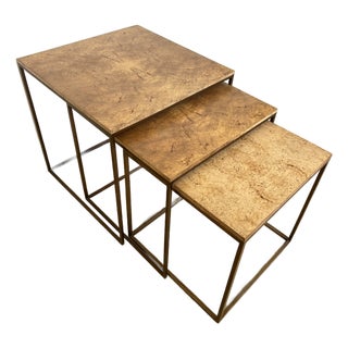 Late 20th Century Burlwood/Brass Nesting Tables - Set of 3 For Sale