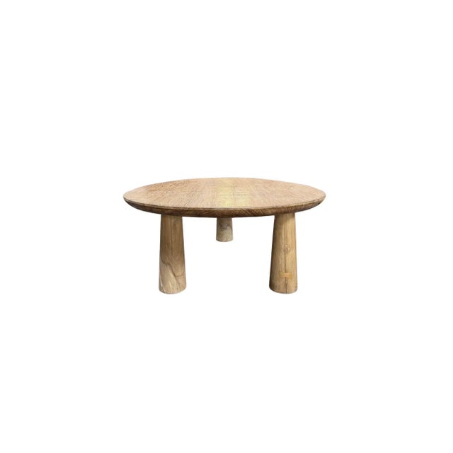 Contemporary Sculptural Teak Wood Side Table — Natural Finish, Three-Leg Form For Sale - Image 3 of 8