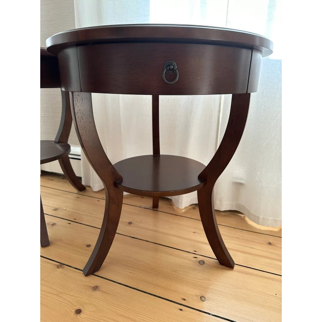 Traditional Pottery Barn Carrie Round Single-Drawer Pedestal End Tables - a Pair For Sale - Image 3 of 6