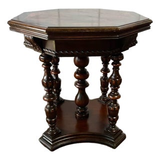 Antique Victorian Venetian Renaissance Style Burled Wood Octagonal Parlor Table Center Table For Sale