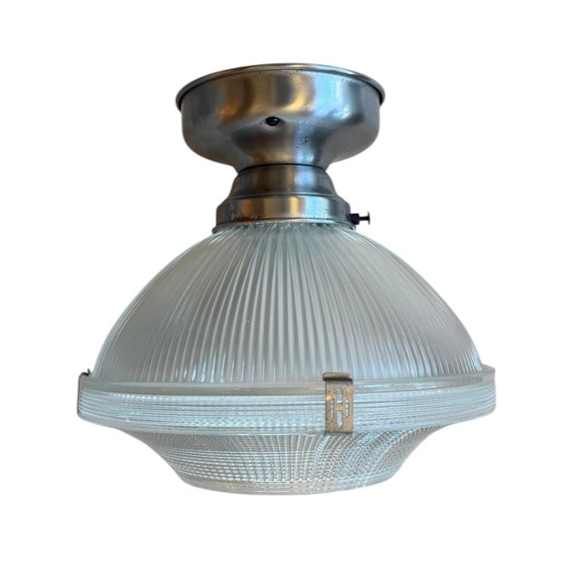 1920s Vintage Holophane Ceiling Lights With Silver Holders - a Pair For Sale - Image 5 of 8