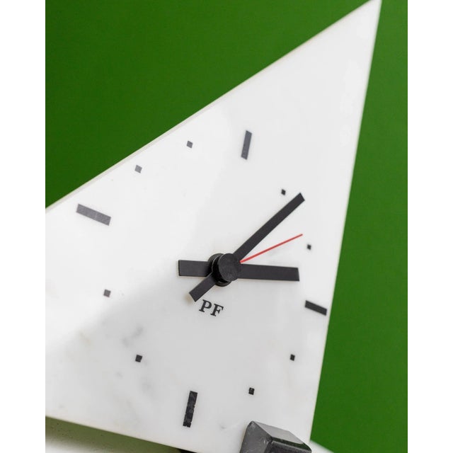 Rare vintage triangle grandfather clock, two parts - Pop Art wall clock by PF, Italy 1980s. Made of marble, this stylish...