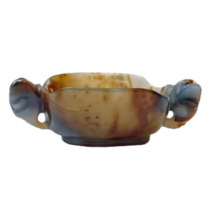 Hand Carved Ancient Style Natural Agate Stone Twin Elephant Head Wine Cup