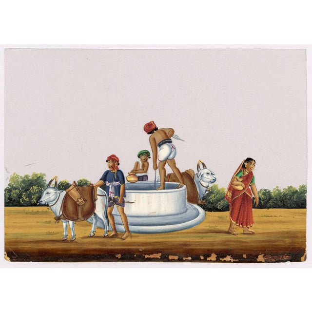 Indian Company School, Village Well, 1800s, Gouache on Paper For Sale - Image 5 of 9