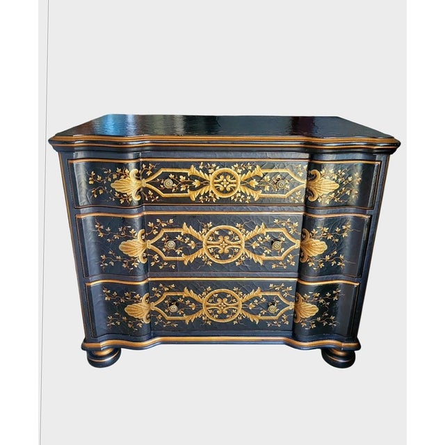 Vintage Black Gold Versace Baker Style Chinoiserie Oversized 3 Drawer Commode Chest of Drawers For Sale In West Palm - Image 6 of 18