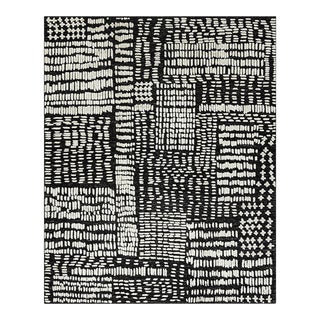Hi Low Luxe Ivory-Charcoal Hand Woven Wool Rug, 12'3 X 14'10 For Sale
