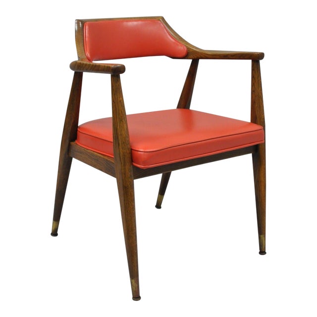 Jasper Chair Co Mid Century Modern Sculptural Oak Red Vinyl Desk Chair Chairish