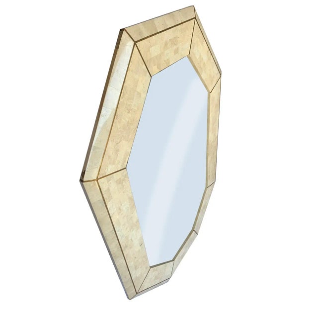 Mid-Century Modern 1980s Tessellated Marble With Brass Inlay Mirror For Sale - Image 3 of 7
