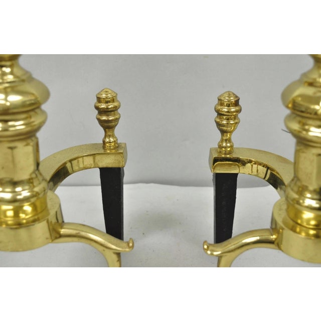Metal The Harvin Co Vintage Brass Federal Style Branch Foot Fireplace Andirons - Pair For Sale - Image 7 of 16