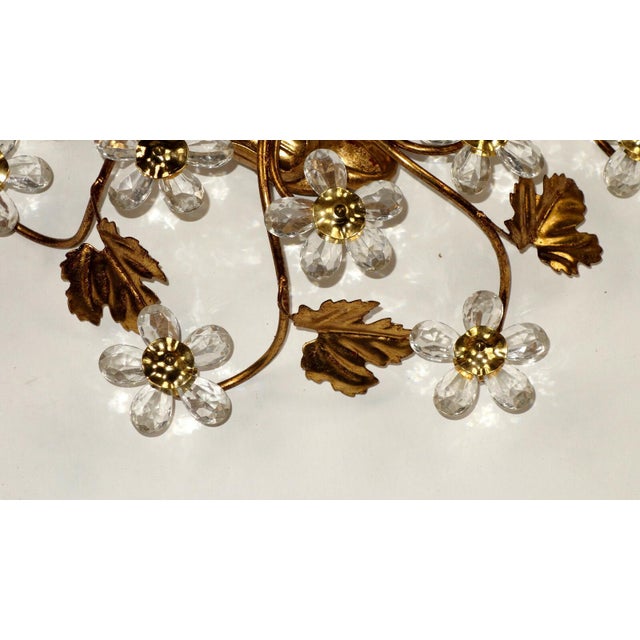 Mid-Century Modern Italian Gold Leaf-Plated Metal and Crystal 2-Light Ceiling Light, 1960s For Sale - Image 3 of 7