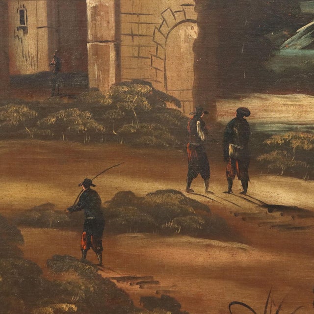 Unknown, Architecture and Characters, Oil on Canvas For Sale - Image 6 of 14