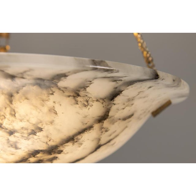 French Art Deco White Alabaster Pendant Light with Dark Veining, 1920 For Sale - Image 15 of 18