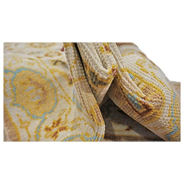 21st Century Afghan Sultanabad Wool 3x6 Ivory, Light Blue & Gold Handmade Runner Rug #1143914 For Sale In Houston - Image 6 of 6