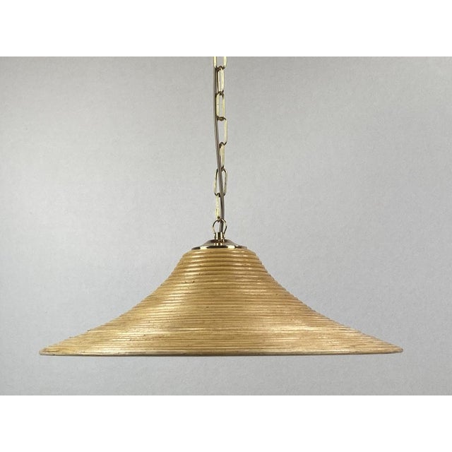 Mid-Century Modern Italian Bamboo and Brass Pendant, 1970s For Sale - Image 3 of 15