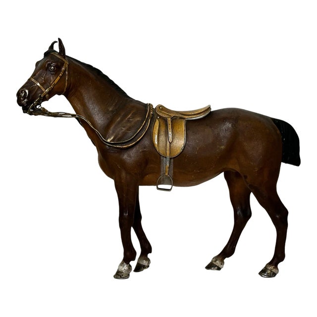 Early 1900s Victorian Austrian Small Cold Painted Bronze Sculpture Bay Hunter Horse by Franz Bergman For Sale