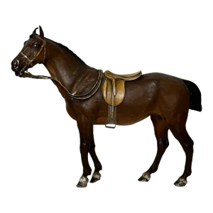 Early 1900s Victorian Austrian Small Cold Painted Bronze Sculpture Bay Hunter Horse by Franz Bergman