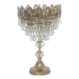 Brass, Metal and Lead Crystal Table Lamp, 1970s For Sale