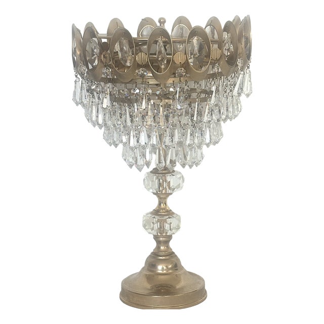 Brass, Metal and Lead Crystal Table Lamp, 1970s For Sale