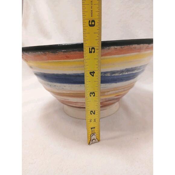 2015 Coastal Landscape Pottery Handmade Stoneware Bowl Colorful Striped Modern For Sale - Image 16 of 16