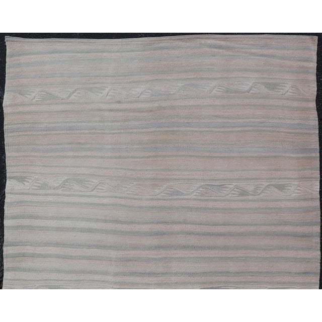 Measures: 4'5" x 6'1" Stripe Design Turkish Vintage Kaysari Kilim Rug in Soft Pastel Tones. Keivan Woven Arts / rug...