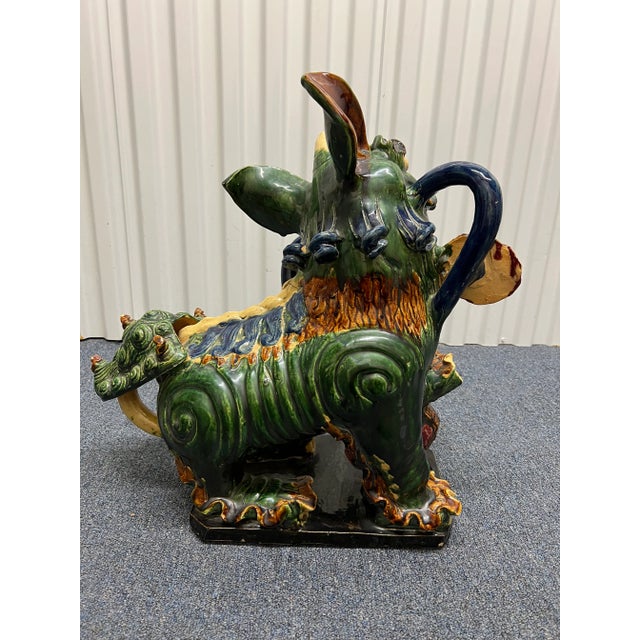 Early 20th Century Antique Italian Majolica Chinese Foo Dog or Guardian Lion Sculptures- a Pair For Sale - Image 5 of 12
