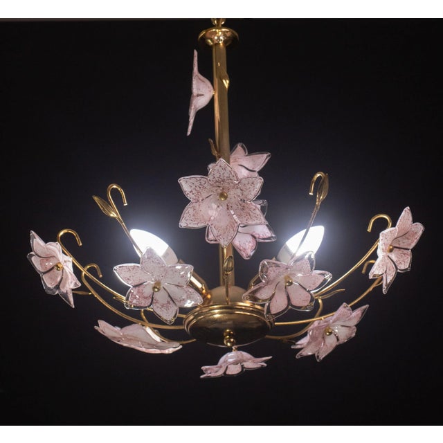 Italian Murano Chandelier Pink Flowers, 1970 For Sale - Image 3 of 11
