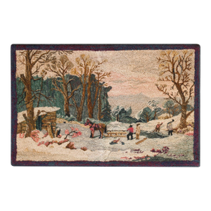 1950s Multicolor Scene Pictorial Vintage American Hooked Rug 1'10" X 2'10" Handknotted Wool Carpet