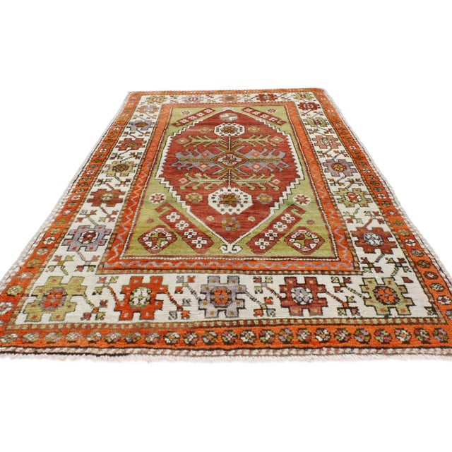Modern Colorful Vintage Turkish Oushak Rug - 03'00 X 04'09 For Sale - Image 3 of 6