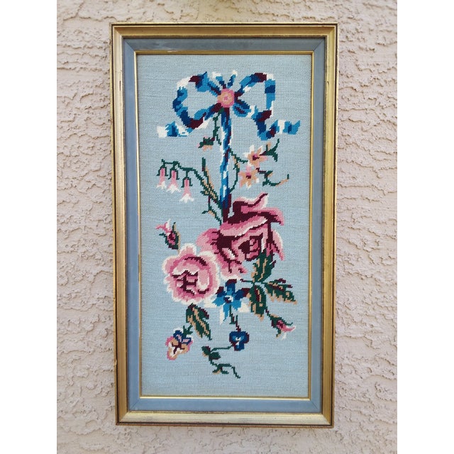 Mid 20th Century Floral With Roses Framed Needlepoint For Sale - Image 14 of 14