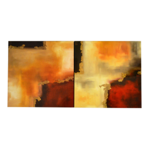 Two-Panel Abstract Contemporary Art Paintings Warm Tones Gold Accents Modern