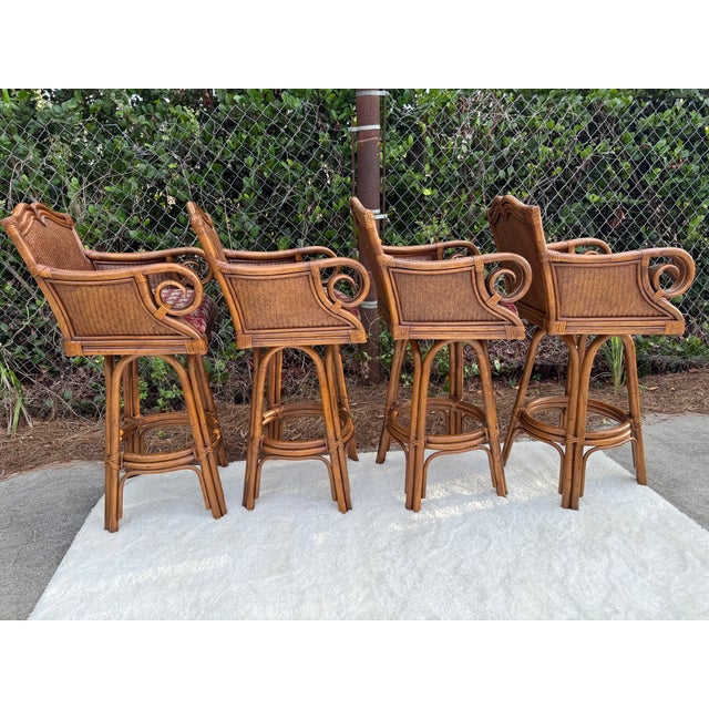 Set of 4 Vintage 30" Tommy Bahama Style Swivel Barstools For Sale In Naples, FL - Image 6 of 17