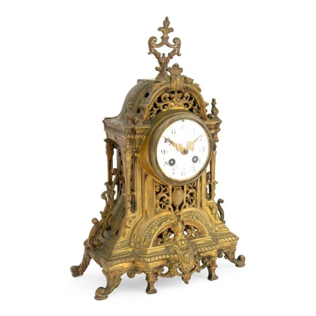 Rococo French Rococo Style Brass Mantel Clock, 19th C. For Sale - Image 3 of 5