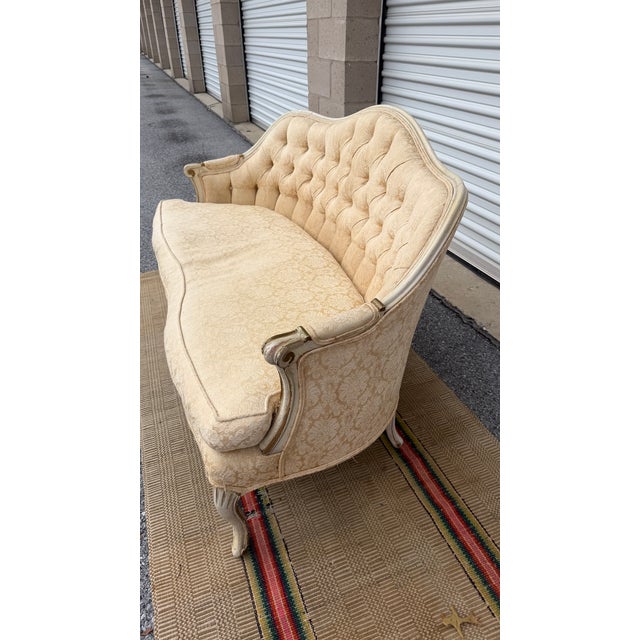 A Nice Vintage French Canapé Style Paint Decorated Love Seat, Circa 1950’s For Sale - Image 4 of 18